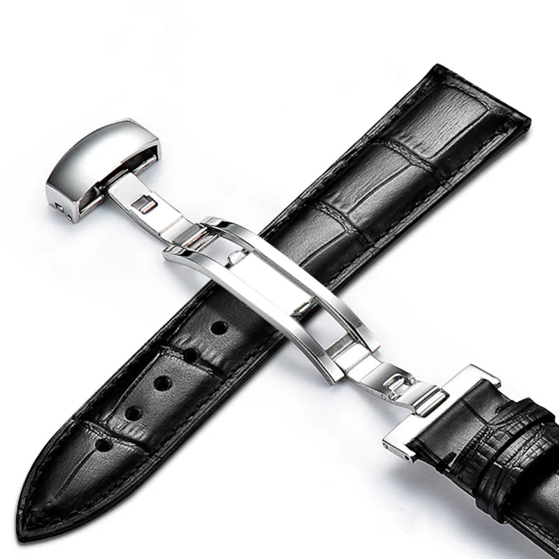 Black Calfskin Leather Watch Strap